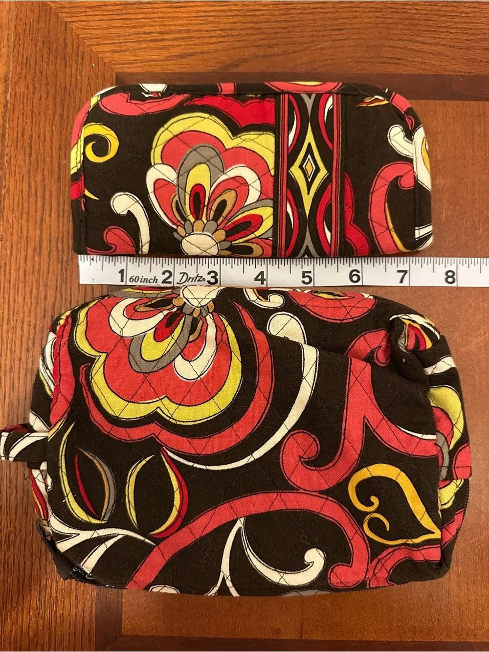 Vera Bradley Mod Floral Pink Cosmetic Makeup Bag Travel Pouch Set Quilted Cotton